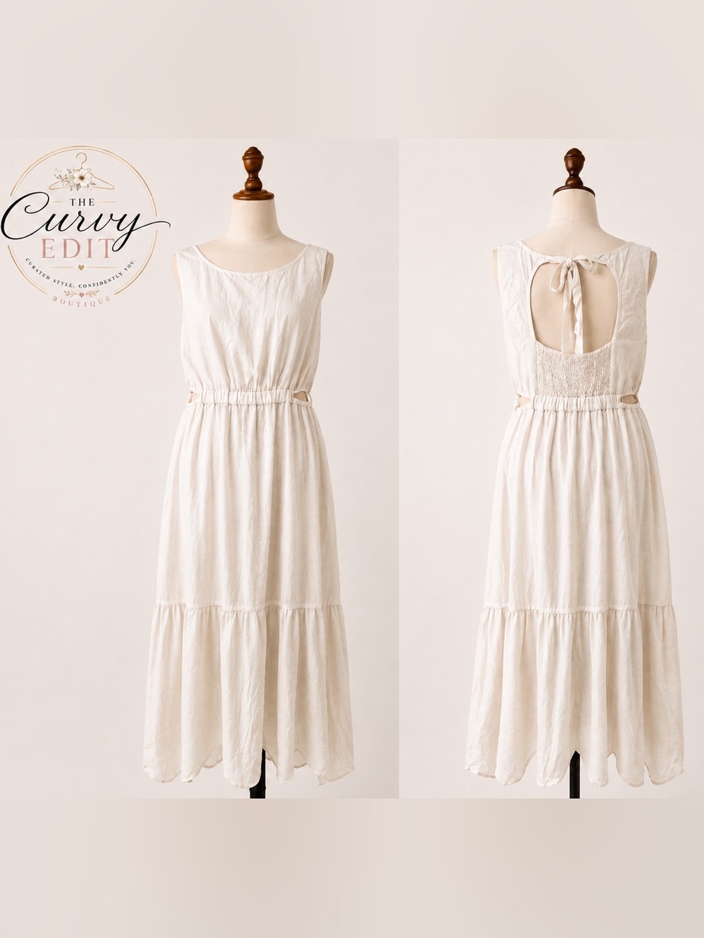 Sincerely Jules L Cream Linen Blend Maxi Dress Cutout Tie Back Boho Romantic